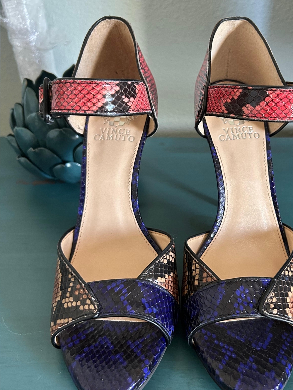 Vince Camuto Women's Multi-Color Snake Print Ankle Strap Sandals
